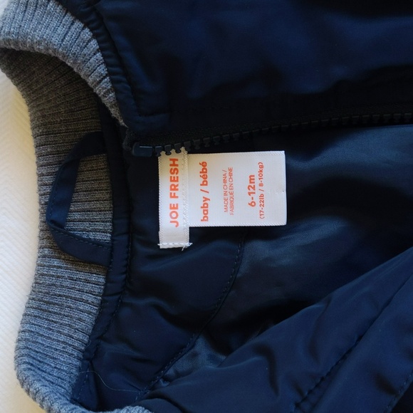 joe fresh padded navy bomber jacket with ribbed trim 6-12 months baby boy - Picture 2 of 8